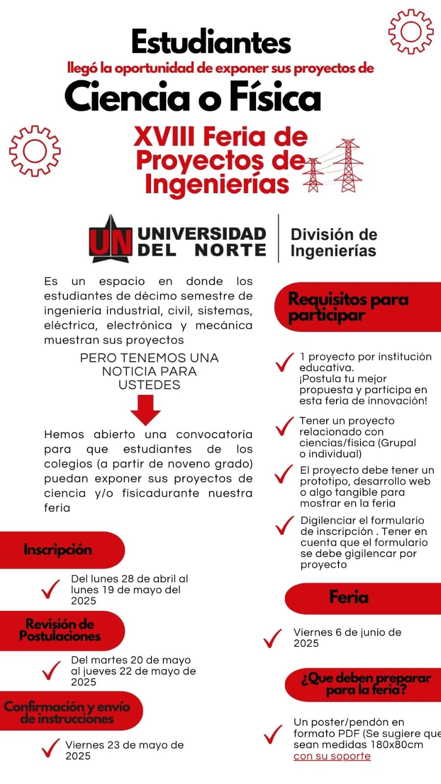 Convocatoria: «XVIII Feria de Proyectos de Ingenierías» – Universidad del Norte.